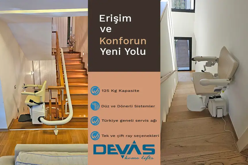Dünyada tek çift motorlu yaşlı koltuk tipi merdiven asansör iç mekan uygulaması